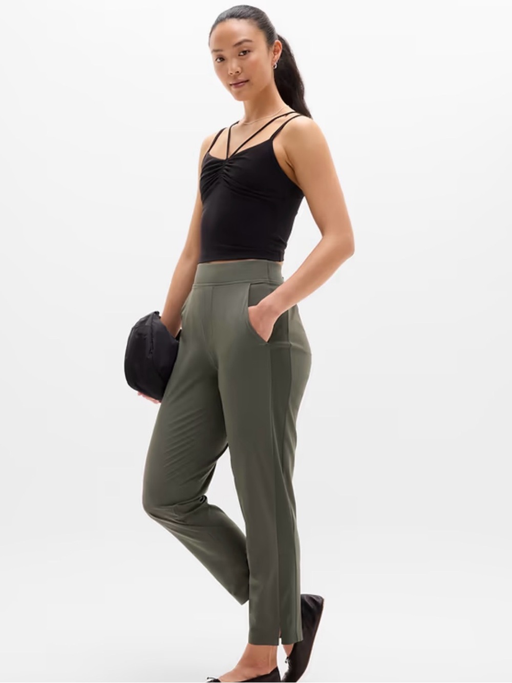 Athleta Mid Rise Ankle Light Pant Olive High-Rise Straight Leg Pants - Women's